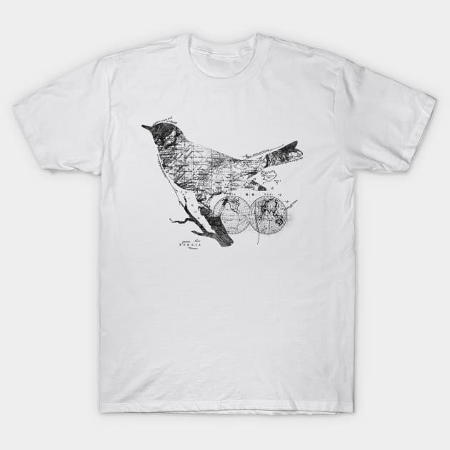 Bird Wanderlust Black and White T-Shirt by Tobe_Fonseca